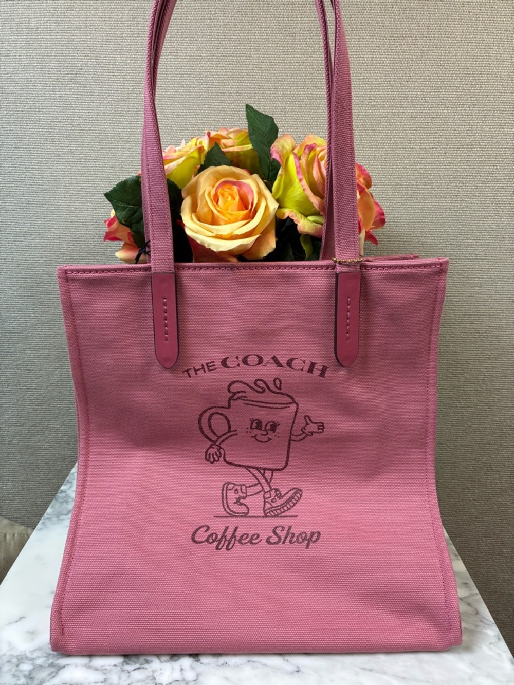 Coach Coffee Shop Lil Miss Jo Rouge Pink Canvas Tote Bag - NWT HTF Novelty